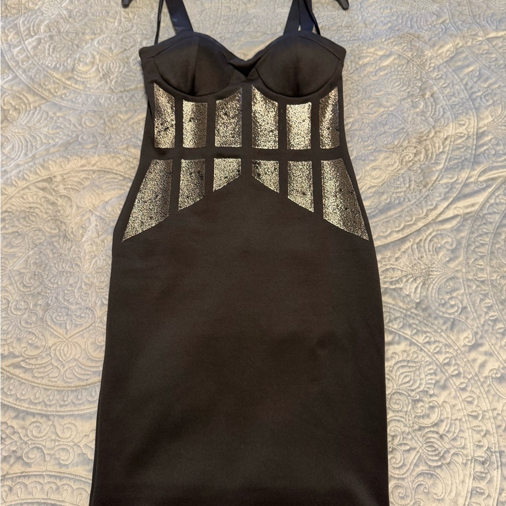 Black Dress with Silver Accents by BeBe